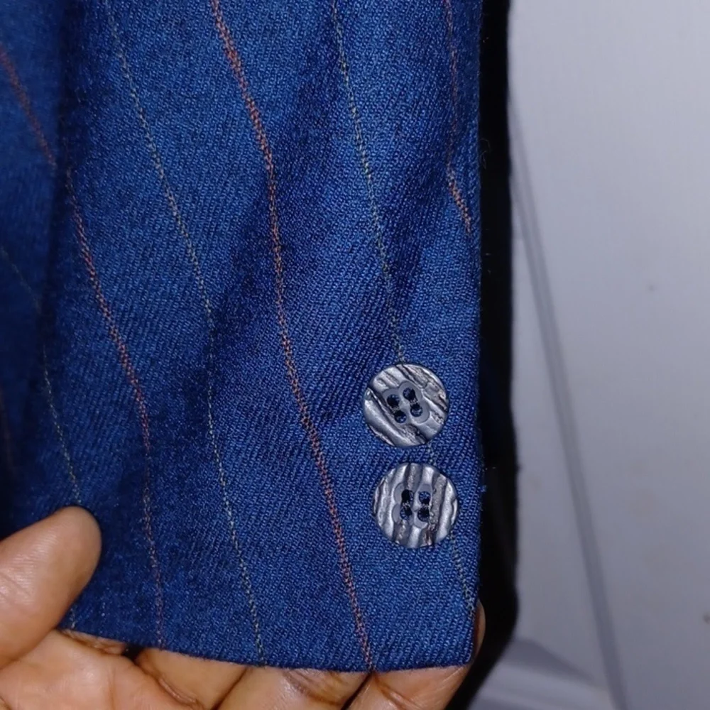 VTG Blue Pinstripe Double-Breasted Wool Blazer / Sportcoat, 42L